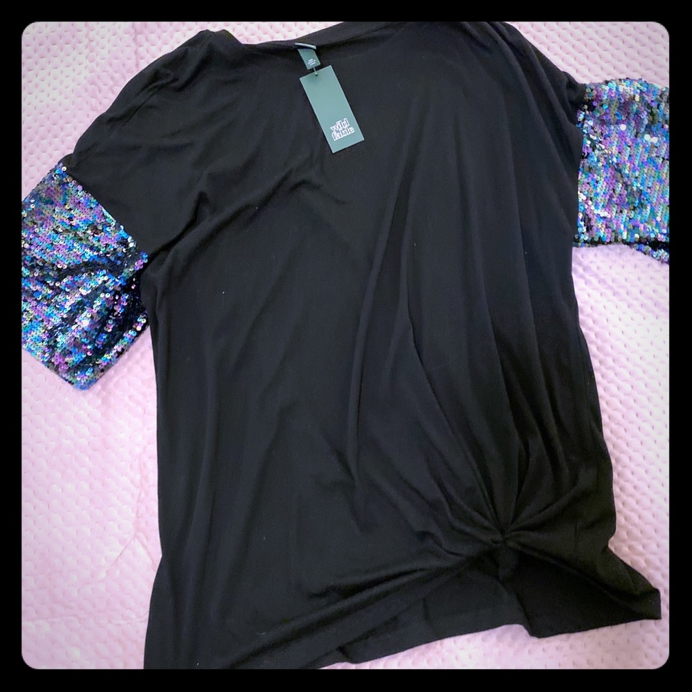 Black dress shirt with glitter sequence sleeves
